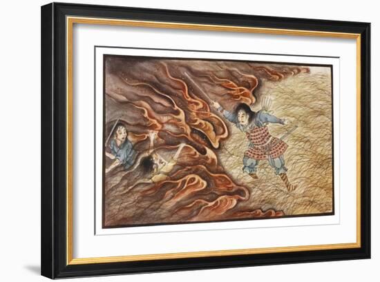 Yamato-Dake Destroys His Enemies with His Magic Sword Which Also Protects Him from Fire-R. Gordon Smith-Framed Art Print