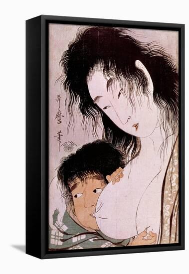 Yamauba and Kintaro: the Tetee Japanese Print by Utamaro Kitagawa (1753-1806). Sun. 0,37X0,25 M. 18-Kitagawa Utamaro-Framed Premier Image Canvas