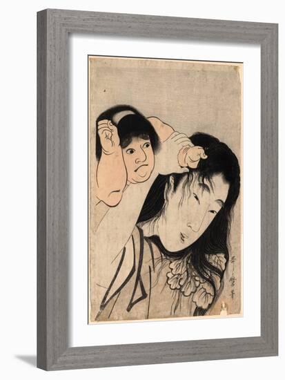 Yamauba No Kami O Tsukamu Kintaro-Kitagawa Utamaro-Framed Giclee Print