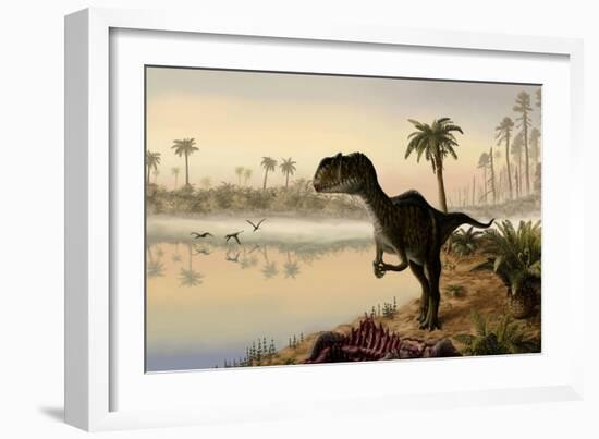 Yangchuanosaurus Eats the Carrion of a Dead Animal-null-Framed Art Print