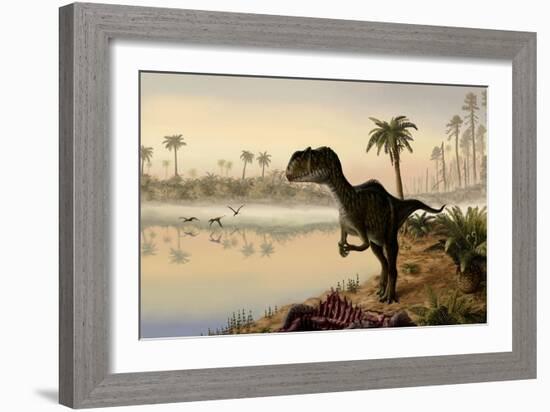 Yangchuanosaurus Eats the Carrion of a Dead Animal-null-Framed Premium Giclee Print