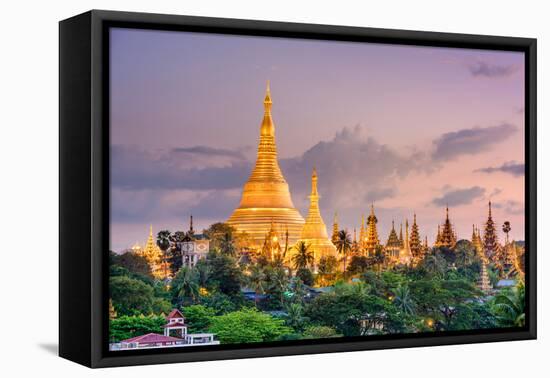 Yangon, Myanmar View of Shwedagon Pagoda at Dusk-SeanPavonePhoto-Framed Premier Image Canvas