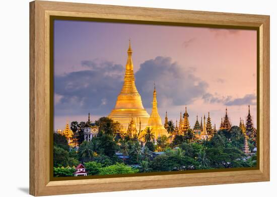 Yangon, Myanmar View of Shwedagon Pagoda at Dusk-Sean Pavone-Framed Premier Image Canvas