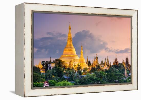 Yangon, Myanmar View of Shwedagon Pagoda at Dusk-Sean Pavone-Framed Premier Image Canvas