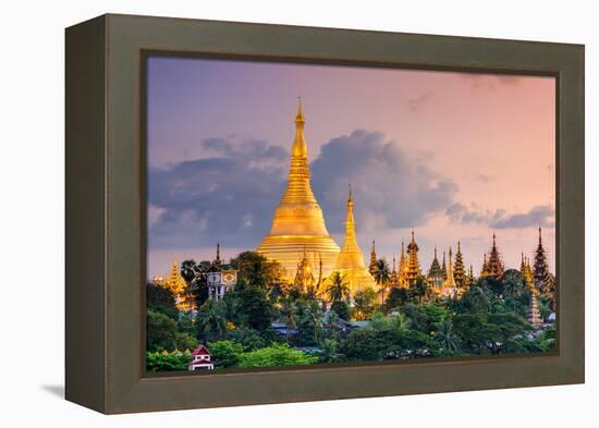 Yangon, Myanmar View of Shwedagon Pagoda at Dusk-Sean Pavone-Framed Premier Image Canvas