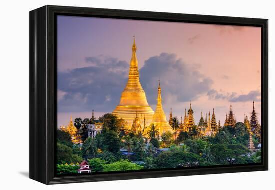 Yangon, Myanmar View of Shwedagon Pagoda at Dusk-Sean Pavone-Framed Premier Image Canvas