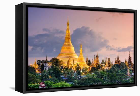 Yangon, Myanmar View of Shwedagon Pagoda at Dusk-Sean Pavone-Framed Premier Image Canvas