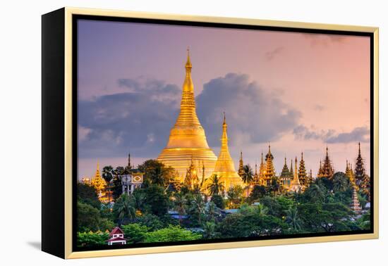 Yangon, Myanmar View of Shwedagon Pagoda at Dusk-Sean Pavone-Framed Premier Image Canvas