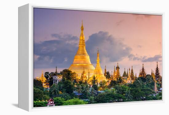 Yangon, Myanmar View of Shwedagon Pagoda at Dusk-Sean Pavone-Framed Premier Image Canvas