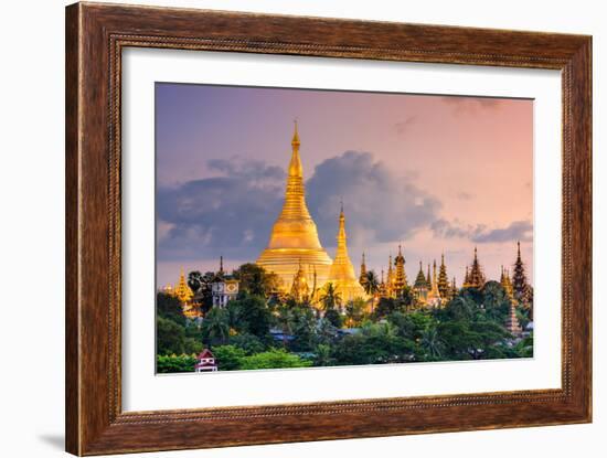 Yangon, Myanmar View of Shwedagon Pagoda at Dusk-Sean Pavone-Framed Photographic Print