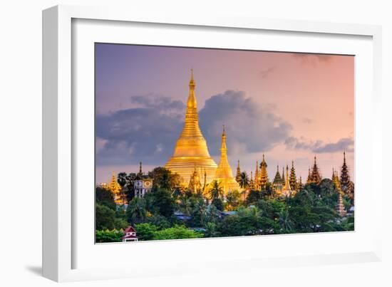 Yangon, Myanmar View of Shwedagon Pagoda at Dusk-Sean Pavone-Framed Photographic Print