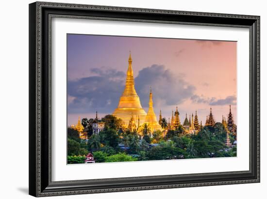 Yangon, Myanmar View of Shwedagon Pagoda at Dusk-Sean Pavone-Framed Photographic Print