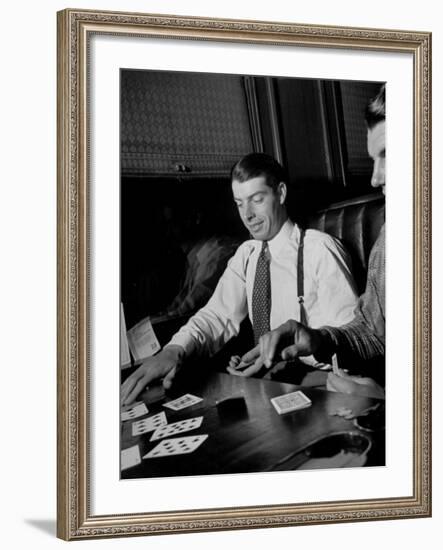 Yankee Baseball Star Joe Dimaggio Playing Casino with Other Players on Train-Carl Mydans-Framed Premium Photographic Print