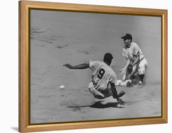 Yankee Phil Rizzuto Waiting to Catch the Ball During the American League Pennant Race-Grey Villet-Framed Premier Image Canvas