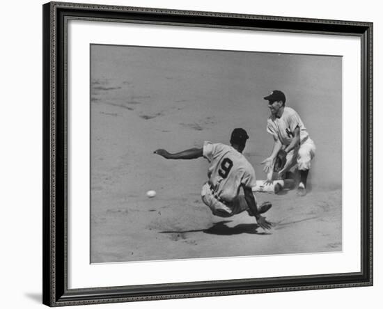 Yankee Phil Rizzuto Waiting to Catch the Ball During the American League Pennant Race-Grey Villet-Framed Premium Photographic Print