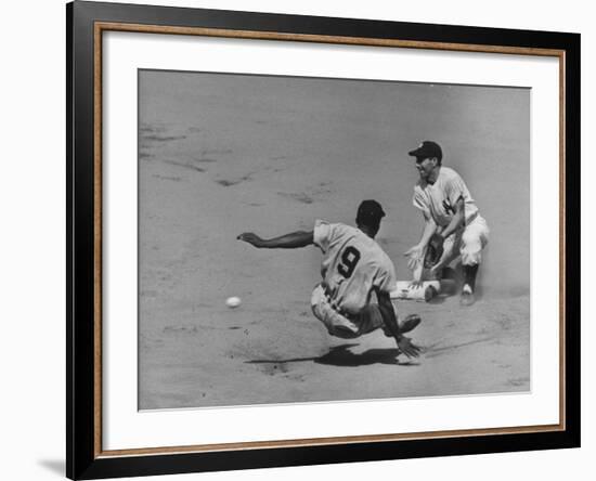 Yankee Phil Rizzuto Waiting to Catch the Ball During the American League Pennant Race-Grey Villet-Framed Premium Photographic Print