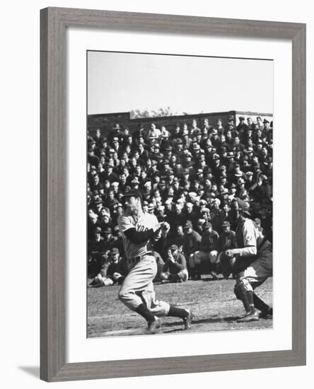 Yankees Joe Dimaggio at Bat. Yankees Vs. Brooklyn Dodgers-Carl Mydans-Framed Premium Photographic Print