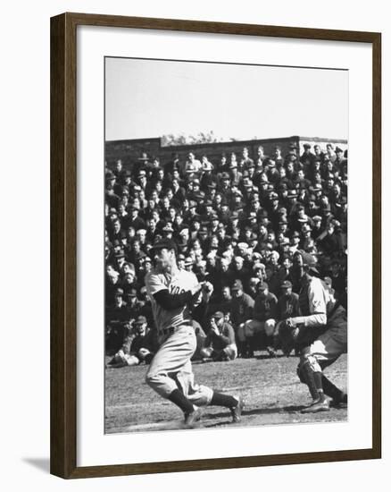 Yankees Joe Dimaggio at Bat. Yankees Vs. Brooklyn Dodgers-Carl Mydans-Framed Premium Photographic Print