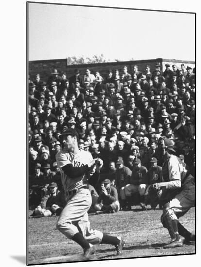 Yankees Joe Dimaggio at Bat. Yankees Vs. Brooklyn Dodgers-Carl Mydans-Mounted Premium Photographic Print