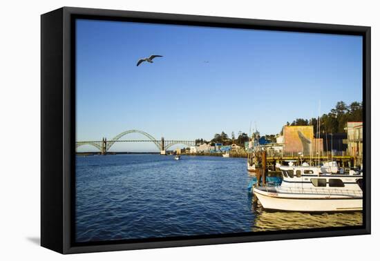 Yaquina Bay Harbor. Newport, OR-Justin Bailie-Framed Premier Image Canvas