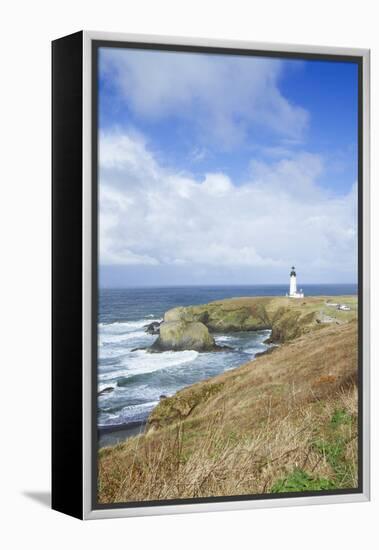 Yaquina Head Lighthouse, Oregon Coast-Justin Bailie-Framed Premier Image Canvas