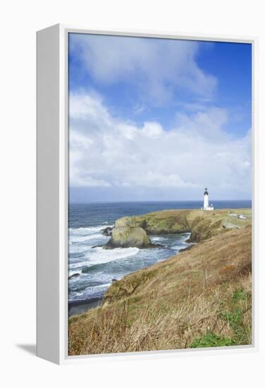 Yaquina Head Lighthouse, Oregon Coast-Justin Bailie-Framed Premier Image Canvas