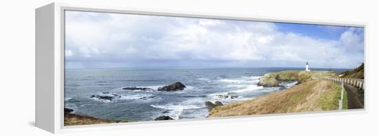 Yaquina Head Lighthouse, Oregon Coast-Justin Bailie-Framed Premier Image Canvas