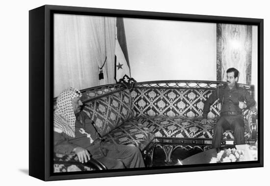 Yasser Arafat and Saddam Hussein, Iraq, 1987-null-Framed Premier Image Canvas