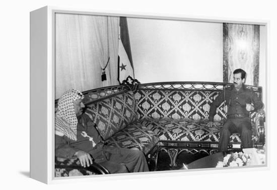 Yasser Arafat and Saddam Hussein, Iraq, 1987-null-Framed Premier Image Canvas