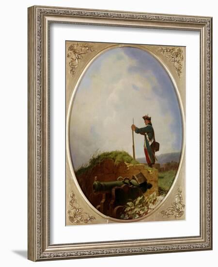 Yawning Sentinel. About 1850-Carl Spitzweg-Framed Giclee Print