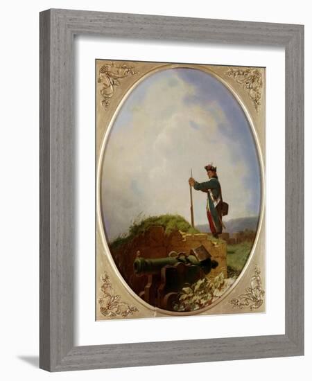 Yawning Sentinel. About 1850-Carl Spitzweg-Framed Giclee Print