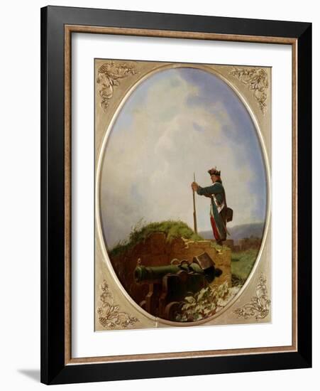 Yawning Sentinel. About 1850-Carl Spitzweg-Framed Giclee Print