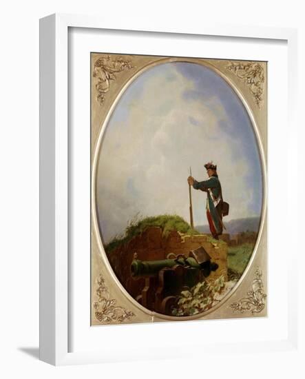 Yawning Sentinel. About 1850-Carl Spitzweg-Framed Giclee Print