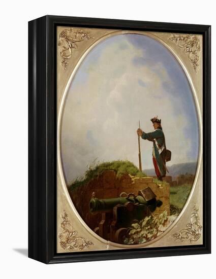 Yawning Sentinel. About 1850-Carl Spitzweg-Framed Premier Image Canvas