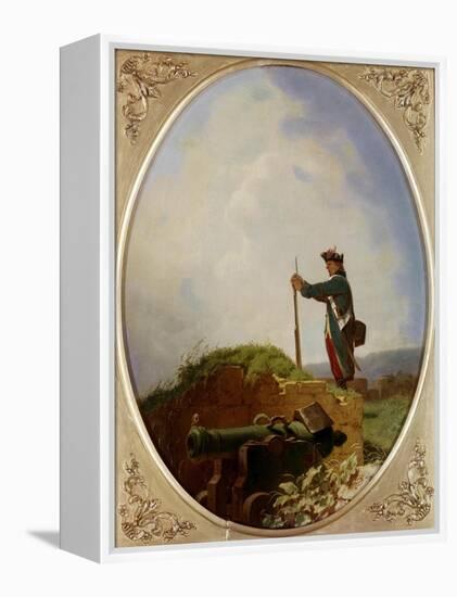 Yawning Sentinel. About 1850-Carl Spitzweg-Framed Premier Image Canvas