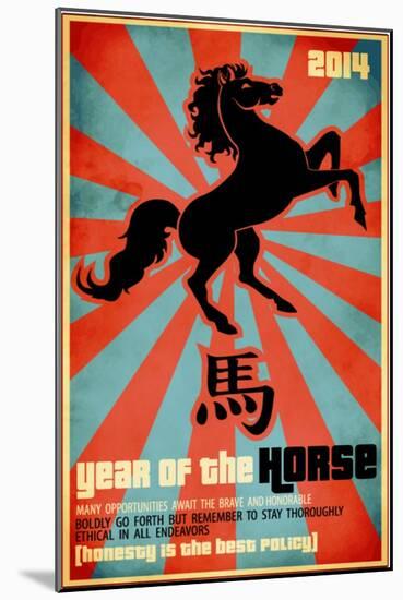 Year Of The Horse Poster - Chinese Zodiac Card With The Rearing Horse And Chinese Character Fo-LanaN.-Mounted Art Print