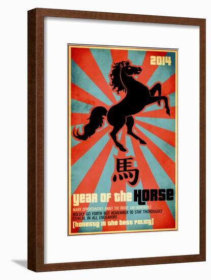 Year Of The Horse Poster - Chinese Zodiac Card With The Rearing Horse And Chinese Character Fo-LanaN.-Framed Art Print