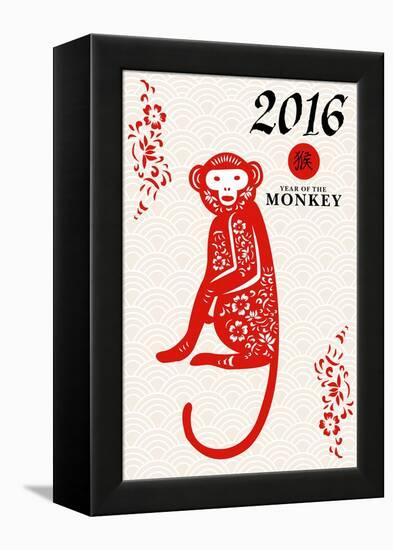 Year of the Monkey - 2016 - Vertical Pattern-Lantern Press-Framed Stretched Canvas