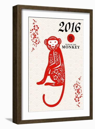 Year of the Monkey - 2016 - Vertical Pattern-Lantern Press-Framed Art Print