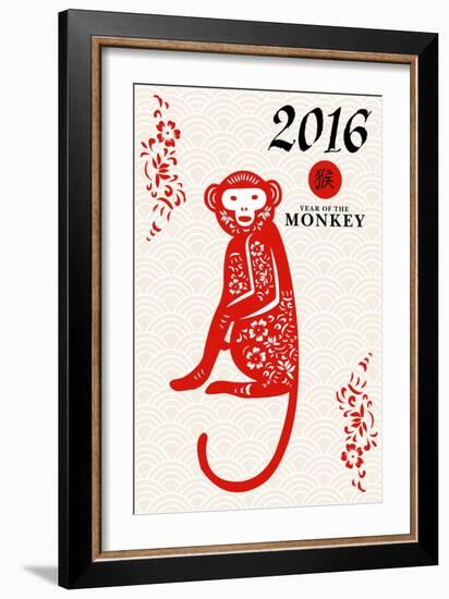 Year of the Monkey - 2016 - Vertical Pattern-Lantern Press-Framed Art Print