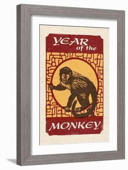 Year of the Monkey - Woodblock-Lantern Press-Framed Art Print