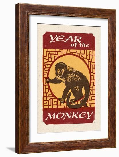 Year of the Monkey - Woodblock-Lantern Press-Framed Art Print