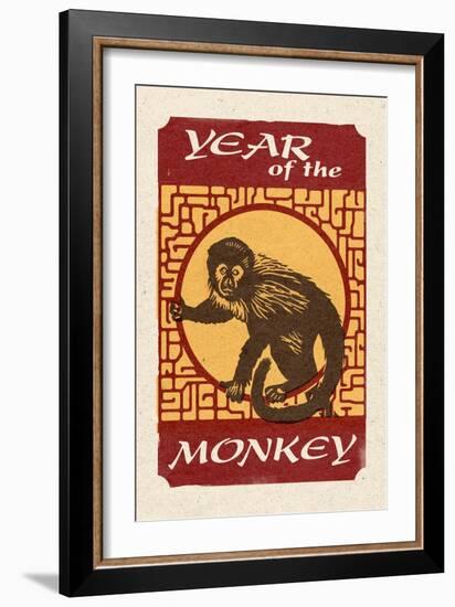 Year of the Monkey - Woodblock-Lantern Press-Framed Art Print