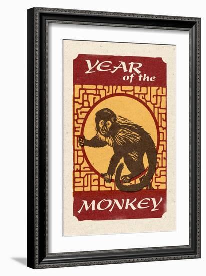 Year of the Monkey - Woodblock-Lantern Press-Framed Art Print