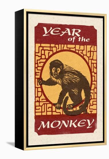 Year of the Monkey - Woodblock-Lantern Press-Framed Stretched Canvas