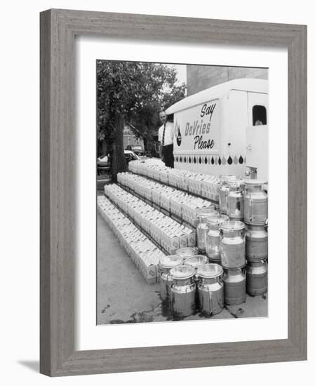 Year's Supply of Milk Donated by Dairy for the Fischer Quintuplets-null-Framed Photographic Print