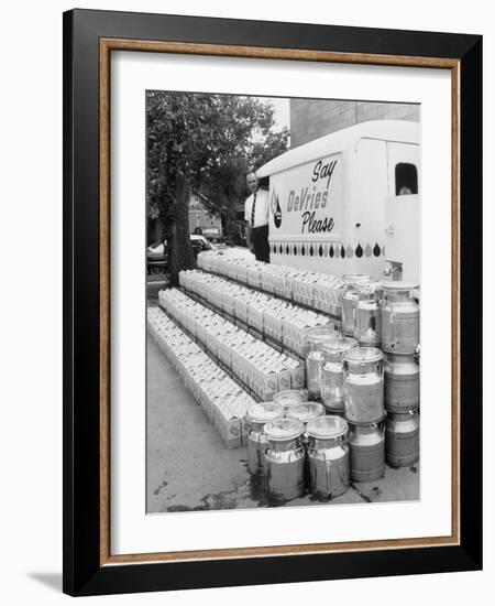 Year's Supply of Milk Donated by Dairy for the Fischer Quintuplets-null-Framed Photographic Print