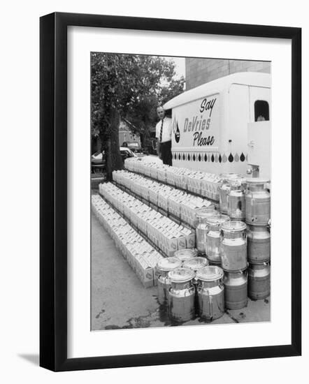 Year's Supply of Milk Donated by Dairy for the Fischer Quintuplets-null-Framed Photographic Print