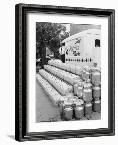 Year's Supply of Milk Donated by Dairy for the Fischer Quintuplets-null-Framed Photographic Print