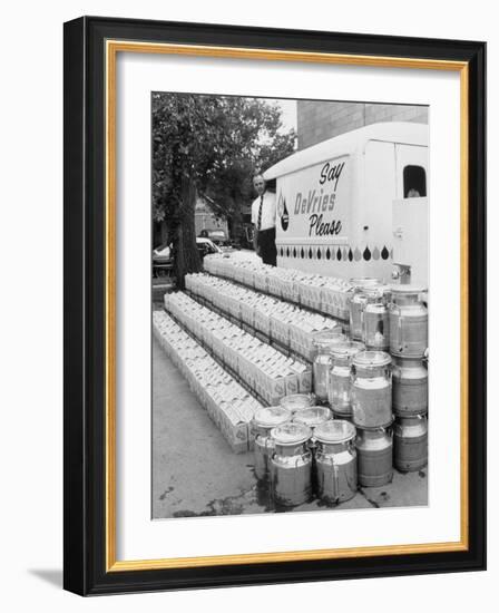 Year's Supply of Milk Donated by Dairy for the Fischer Quintuplets--Framed Photographic Print